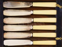 Csont és alpakka süteményes evőeszköz készlet. Jelzett, 2x6 db Teljes készlet díszdobozban