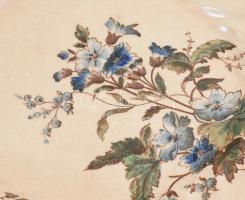 Fischer Ignác fajansz lapos és mély tányér . Össz 2 db. Máz alatti festés jelzett, kisebb sérülésekk...