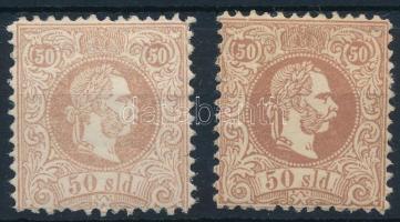 1867 2 x 50sld, one in the rare rust brown shade, 1867 2 x 50sld, közte a ritka rozsdabarna árnyalat