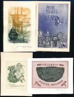 Kisgrafika és ex libris), össz 4 db: Vén Zoltán (1941-): Mene tekel Ufarszin. + Kékesi László: Ex libris Dr. Gombos László + Nagy László Lázár stb.. Klf. technikák, papír, klf. méretben, mindegyik jelzett
