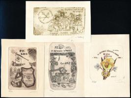 Moskál Tibor (1930-): Kisgrafika és ex libris, össz 4 db. Rézmetszet, papír, mindegyik jelzett, klf. méretben.