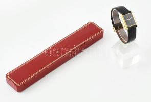 Cartier Tank kvarc karóra, aranyozott ezüst (Ag) tokkal, köves koronával, bőr szíjjal, eredeti hibát...