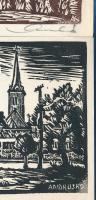 Andruskó Károly (1915-2008), 2 db mű: Zenta és Gyöngyös látképe. Linómetszet, papír, jelzett (Gyöngy...