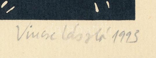 Vincze László (1934-2020): Kós Károly, 1993. Linómetszet, papír, jelzett, kissé foltos, 12,5x17 cm