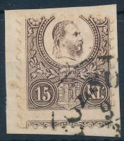 1871 Réznyomat 15kr látványosan elfogazva kivágáson / Mi 12 with shifted perforation on cutting