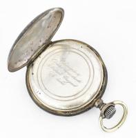 Niellós ezüst zsebóra aranyozott vadász jelenetes Remontoir. szép számlappal, működő állapotban 5 m