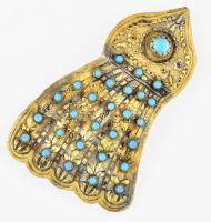 Sapkadísz tűzaranyozott antik türkiz színű kövekkel 10 cm