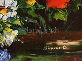 Simon Béla (1957-):.VIrág csendélet Olaj, farost. Jelzett, 70x50 cm Igényes fa keretben