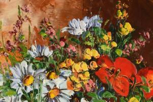 Simon Béla (1957-):.VIrág csendélet Olaj, farost. Jelzett, 70x50 cm Igényes fa keretben