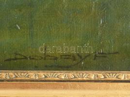 Dobay Ferenc (1867-?): Csendélet. Olaj, karton, jelzett. Dekoratív fakeretben, 70x50 cm.Kis sérüléss...