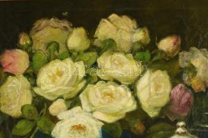 Dobay Ferenc (1867-?): Csendélet. Olaj, karton, jelzett. Dekoratív fakeretben, 70x50 cm.Kis sérüléss...