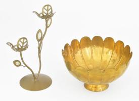 Réz tál d: 21 cm és virág formájú gyertyatartó 24 cm