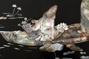 Japán lakkozott fa kép gyöngyház berakással 60x40 cm