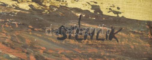 - 
Stéhlik János (1942-2021): Magányos fa. Olaj, farost, jelzett. Fakeretben, 40x14 cm