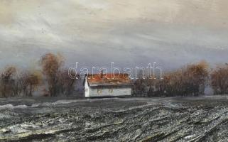 Stéhlik János (1942-2021): Őszi szántás Olaj, farost, jelzett. Fakeretben, 40x30 cm