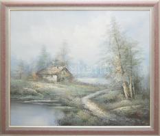 Inese jelzéssel: Ház a tájban. Olaj, vászon, jelzett. Fakeretben, 53x60 cm