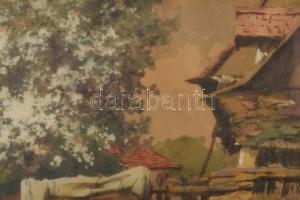 Neogrády Antal (1861-1942): Napfényes udvar. Akvarell, papír, jelezve balra lent. Üvegezett, sérült ...