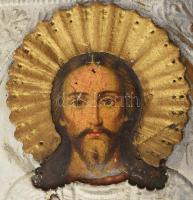 Modern ikonmásolat, nyomat, könnyűfém borítással, fatáblán, jelzés nélkül, 26x21,5 cm