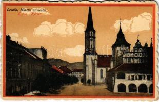 1929 Lőcse, Levoca; Hlavné námestie / Körtér, templom, városháza / square, church, town hall (EK)