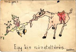 1942 Egy kis nézeteltérés... Kézzel rajzolt katonai humor képeslap / Hungarian hand-drawn military humour art postcard s: Kovách Ervin (fa)