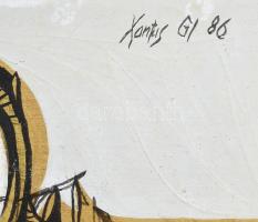 Xantus Gyula (1919-1993): Vonzódás, 1986. Vegyes technika, farost. Jelezve jobbra fent, hátoldalán a...