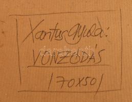 Xantus Gyula (1919-1993): Vonzódás, 1986. Vegyes technika, farost. Jelezve jobbra fent, hátoldalán a...