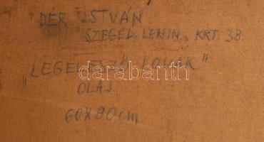 Dér István (1937-1993): Legelésző lovak, 1989. Olaj, farost. Jelezve jobbra lent, hátoldalán autográ...