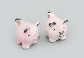 3 darab kerámia malac, közte régi mázas kerámia persely, kopással, h: 10 cm alatt