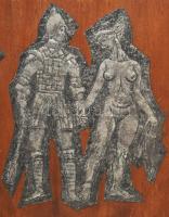 Lengyel Gergely Géza: Haláltánc. Stancolt, domborított fém lapok, préselt fa táblára applikálva. Hát...