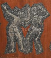 Lengyel Gergely Géza: Haláltánc. Stancolt, domborított fém lapok, préselt fa táblára applikálva. Hát...