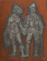 Lengyel Gergely Géza: Haláltánc. Stancolt, domborított fém lapok, préselt fa táblára applikálva. Hát...