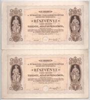 1926. "A Túrkevei Takarékpénztár Részvénytársaság" részvénye 15P-ről (2x) szárazpecséttel, szelvényekkel + M. Kir. Postatakarékpénztár Túrkevei fiókjának betéti könyvecskéje, belyegzésekkel T:VF,F