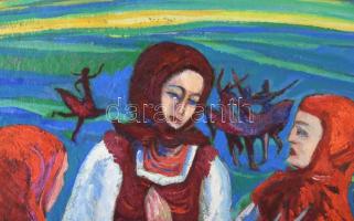 Kozma István (1937-2020): Erdélyi népviselet. Olaj, farost, jelzett, 85×55 cm. Keretben