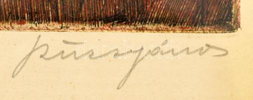 Szűcs János (1917-1995): Csendélet. Szenezett rézkarc, papír, jelzett, üvegezett keretben 29x24 cm