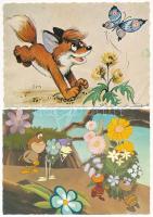 8 db MODERN magyar rajzfilmes motívum képeslap: Pom-Pom, Vuk, Vízipók / 8 modern motive postcards, Hungarian cartoons