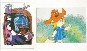 8 db MODERN magyar rajzfilmes motívum képeslap: Pom-Pom, Vuk, Vízipók / 8 modern motive postcards, H...