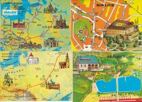 12 db MODERN térképes képeslap, MALÉV és egyéb reklámokkal / 12 modern map motive postcards