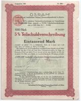 Német Birodalom / Berlin 1921. OSRAM Kft. részkötvénye 1000M-ról bélyegzéssel T:VF szakadások / German Empire / Berlin 1921. OSRAM Gmbh partial bond about 1000 Mark with cancellation C:VF tears