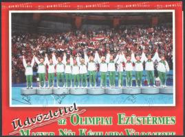 2000 az olimpia ezüstérmes magyar kézilabda csapat tagjai által aláírt plakát 29x44 cm