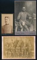 cca 1885-1915 3 db katonai fotó: csoportkép, Franz Aberle (Ung. Weisskirchen / Fehértemplom) műterméből + portrék, Ellinger Illés (Budapest) és Szalay Nándor (Zsombolya) műtermeiből, 16,5x11 cm és 10,5x6 cm között