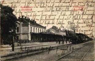 Gyulafehérvár, Alba Iulia; vasútállomás, vonat, gőzmozdony. Schäser Ferenc kiadása / railway station, train, locomotive (r)