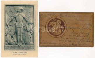 2 db RÉGI Szent György a cserkészek védőszentje képeslap / 2 pre- 1945 Saint George, patron saint of scouting postcards