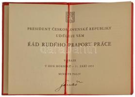 Csehszlovákia 1955. "A Munka Vörös Zászló érdemrendje" aranyozott, zománcozott, jelzett Ag...