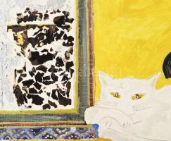 Für Emil (1967-): Veszélyes szépség, 1995. Olaj, farost, applikáció, jelzett. 50x62 cm / oil and app...