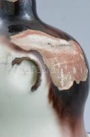 cca 1900 Figurális mázas kerámia vízivó edény, kopással, jelzés nélkül, m: 18 cm