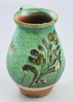 cca 1890 Boriska feliratos lekváros köcsög, kopással, m: 19 cm