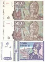 Románia 1991. 500L (2x) + 1993. 5000L T:UNC,XF Romania 1991. 500L (2x) + 1993. 5000 Lei C:UNC,XF