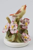 Herendi madárka virágokkal, jelzett, kis kopással, m: 8,5 cm
