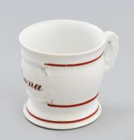 Rerrich F(erenc) Budapest kereskedői jelzéssel ellátott porcelán bögre "Anna" felirattal, repedéssel, m: 8,5 cm