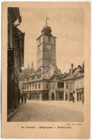 Nagyszeben, Hermannstadt, Sibiu; Str. Urezului / Rizskása utca, üzletek, templom / Reispergasse / street view, shops, church. Jos. Drotleff Nr. 93. (EK)